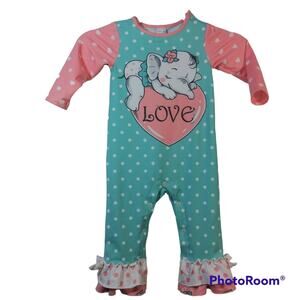 Penelope Plumm Blue Pink Elephant Polka Dot One Piece Size 18M